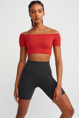 Schulterfreies, kurzärmliges Crop-Top